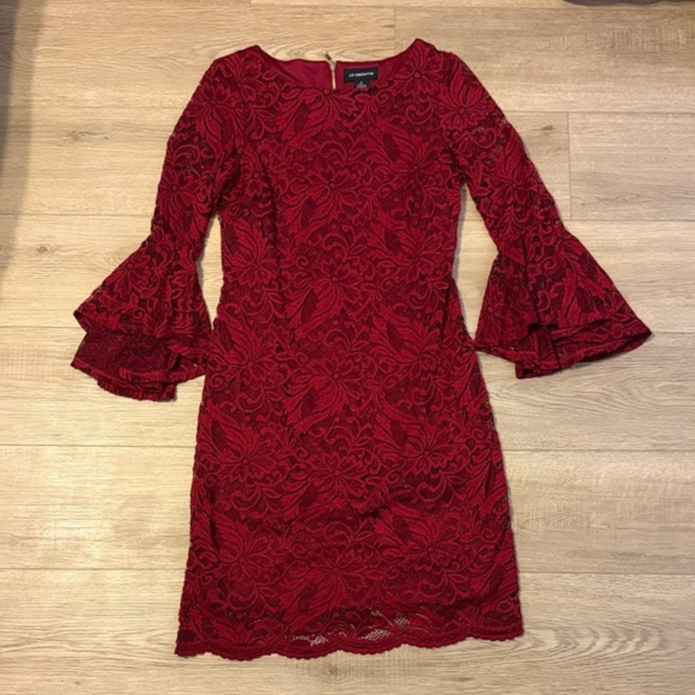 Liz Claiborne Red Lace Long Sleeve Dress